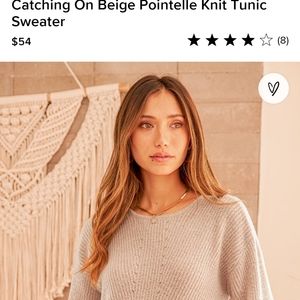 Lulu's Catching on Beige Pointelle Knit Tunic Swea